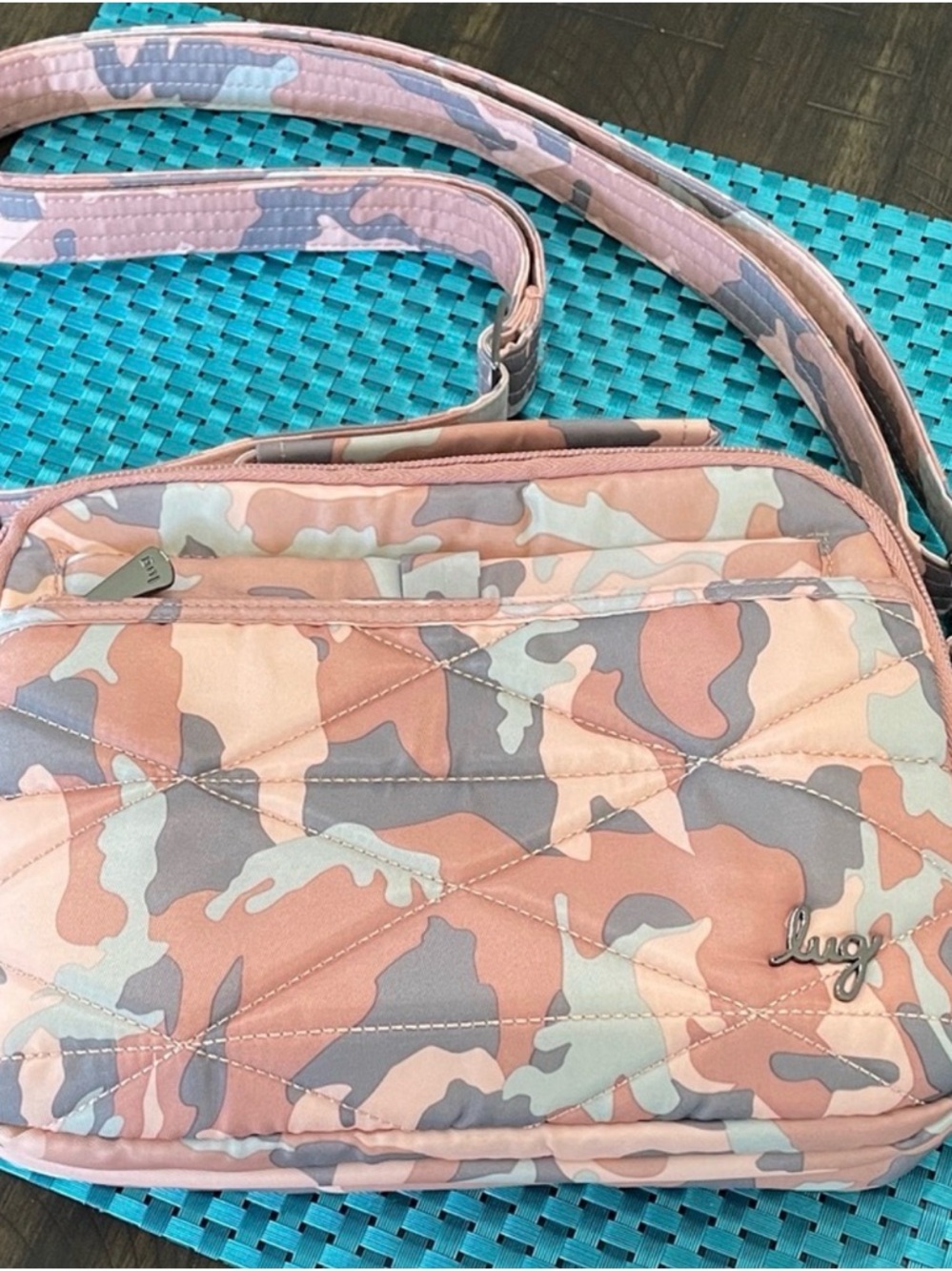 lug Pink & Gray Camo Quilted Crossbody Bag